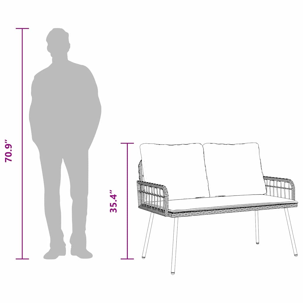 2-teiliges Garten-Dining-Set mit Kissen aus natürlichem Poly-Rattan
